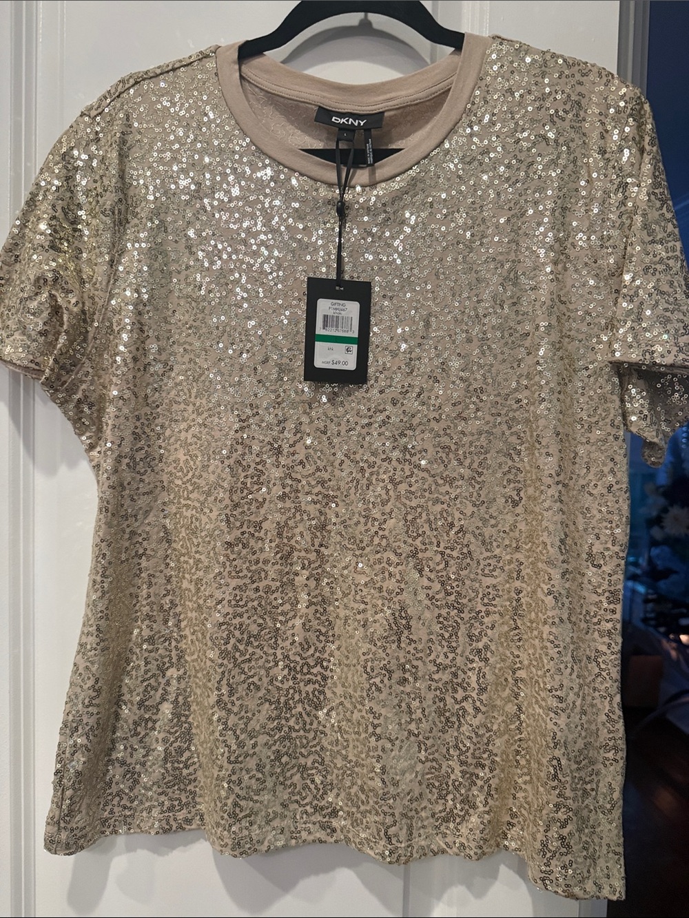 NWT!   DKNY Gold Sequin Short Sleeve Tee - Picture 3 of 6